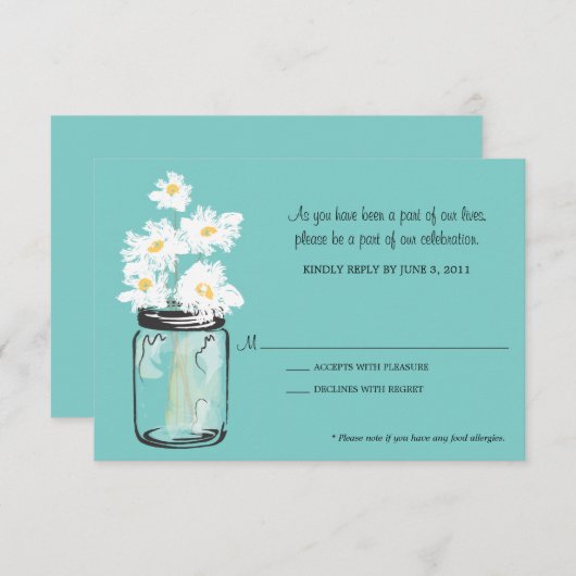 RSVP - Mason Jar gevuld met witte madeliefjes (Voorkant / Achterkant)