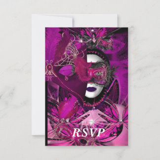 RSVP Masquerade Bal Feest Masker Zwart Roze Paars Kaartje