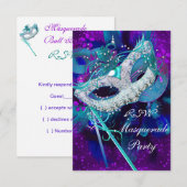 RSVP Masquerade Ball Party Blauwgroen Blauwe Paars (Voorkant / Achterkant)