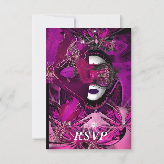 RSVP Masquerade Ball Party Mask Zwart Roze Paarse (Voorkant)