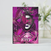 RSVP Masquerade Ball Party Mask Zwart Roze Paarse (Staand voorkant)