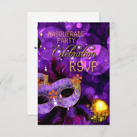 RSVP MASQUERADE Paarse gouden dansfeest (Voorkant / Achterkant)