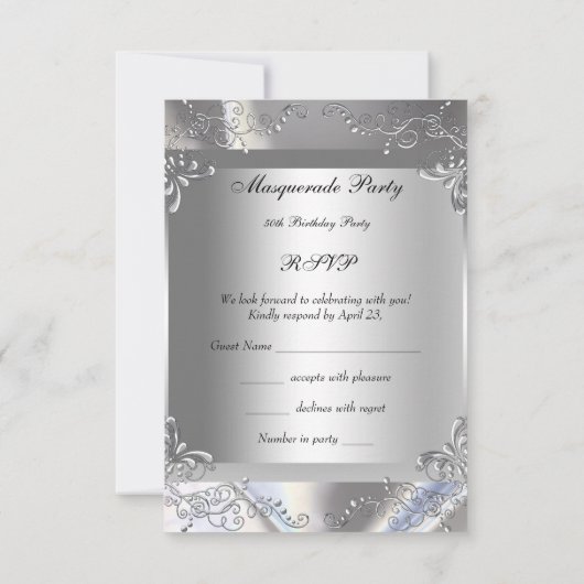 RSVP Masquerade Party Fabulous 50 Zilver (Achterkant)