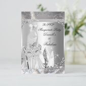 RSVP Masquerade Party Fabulous 50 Zilver Kaartje (Staand voorkant)