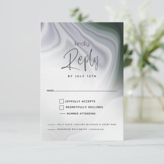 RSVP MEAL CHOICE | Abstract Dusty Jade en Violet (Staand voorkant)