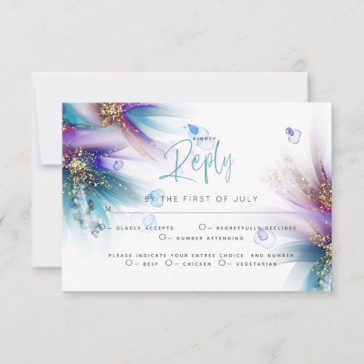 RSVP MEAL CHOICE | Blauwgroen Paarse Abstracte Flo (Voorkant)