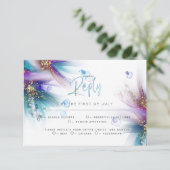 RSVP MEAL CHOICE | Blauwgroen Paarse Abstracte Flo (Staand voorkant)