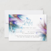 RSVP MEAL CHOICE | Blauwgroen Paarse Abstracte Flo Kaartje (Voorkant)