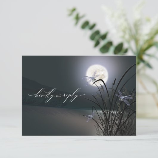 RSVP Menu Dusty Blue Grey Moonlight-libellen (Staand voorkant)
