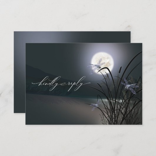 RSVP Menu Dusty Blue Grey Moonlight-libellen (Voorkant / Achterkant)