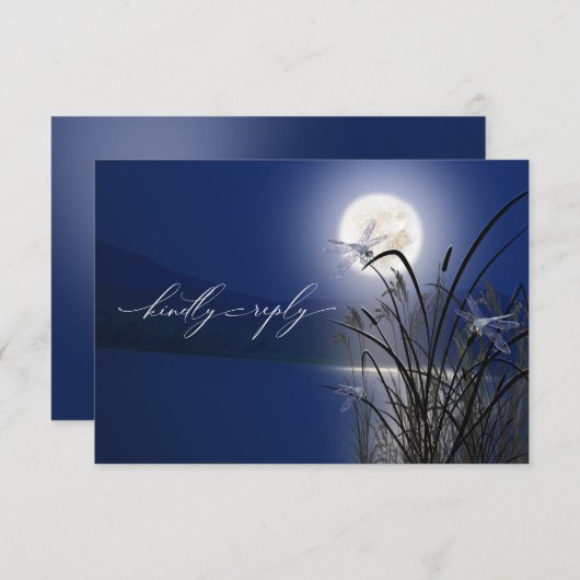 RSVP Menu Royal Blue Full Moon Dragonfly Pond (Voorkant / Achterkant)