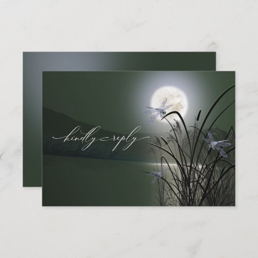 RSVP Menu Sage Green Full Moon Dragonfly Pond Kaart (Voorkant / Achterkant)