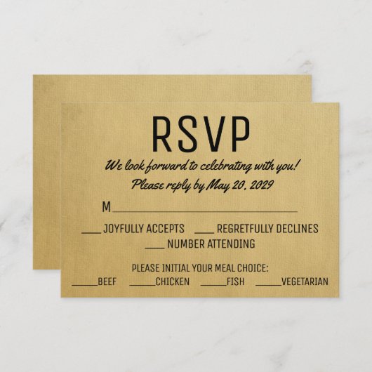  RSVP met Kaarten met een maaltijdkeuze (Voorkant / Achterkant)