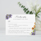 RSVP met maaltijdkeuzes waterverf bronbloemen Kaart (Staand voorkant)