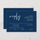 RSVP, met maaltijdopties, Navy Blue font En Informatiekaartje (Voorkant / Achterkant)