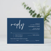 RSVP, met maaltijdopties, Navy Blue font En Informatiekaartje (Staand voorkant)