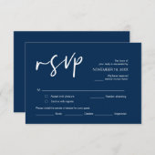 RSVP, met maaltijdopties, Navy Blue font En Informatiekaartje (Voorkant / Achterkant)