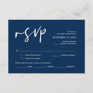 RSVP, met maaltijdopties, Navy Blue font En Informatiekaartje