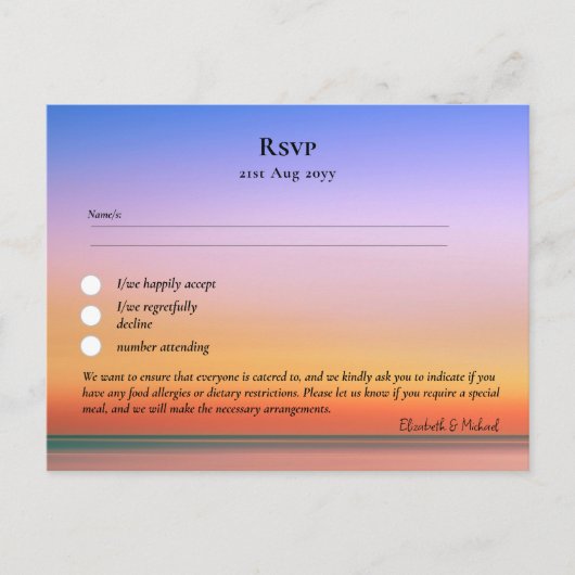RSVP met Menu Sjabloon Beach Tropical Sunset (Voorkant)
