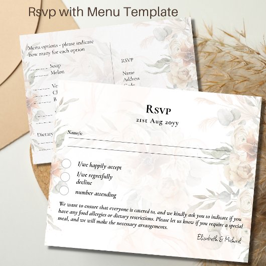 RSVP met Menu Sjabloon Boho Pampas Grass