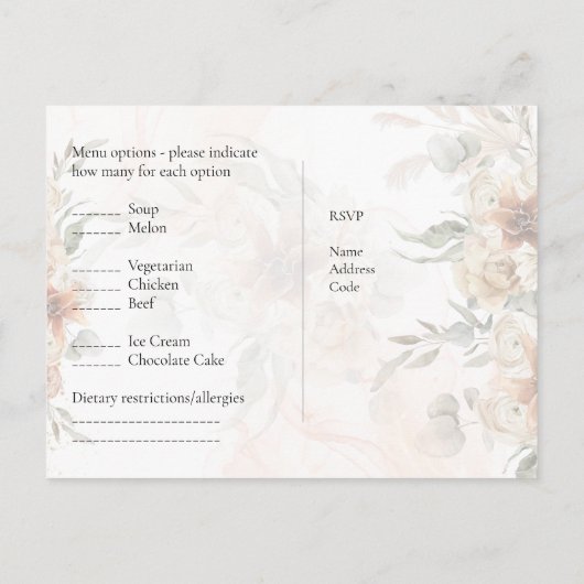 RSVP met Menu Sjabloon Boho Pampas Grass (Achterkant)