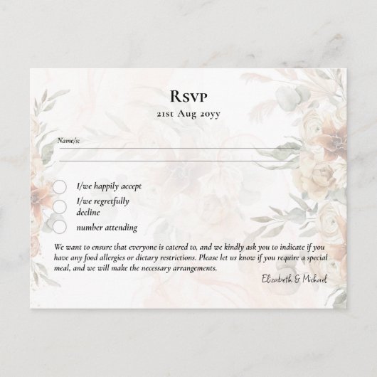 RSVP met Menu Sjabloon Boho Pampas Grass (Voorkant)