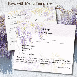 RSVP met Menu Sjabloon Paarse Blauwe Regen Bloemen