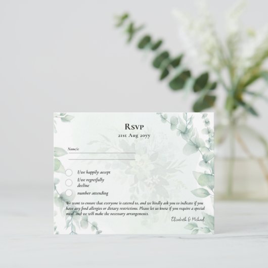 RSVP met Menu Sjabloon Rustic Eucalyptus Leaves (Staand voorkant)