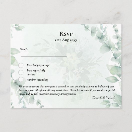 RSVP met Menu Sjabloon Rustic Eucalyptus Leaves (Voorkant)