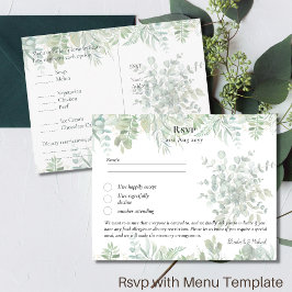 RSVP met Menu Sjabloon Rustic Greenery Leaf Boho