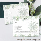 RSVP met Menu Sjabloon Rustic Greenery Leaf Boho