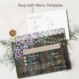 RSVP met Menu Sjabloon Rustic Wisteria Lace