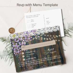 RSVP met Menu Sjabloon Rustic Wisteria Lace