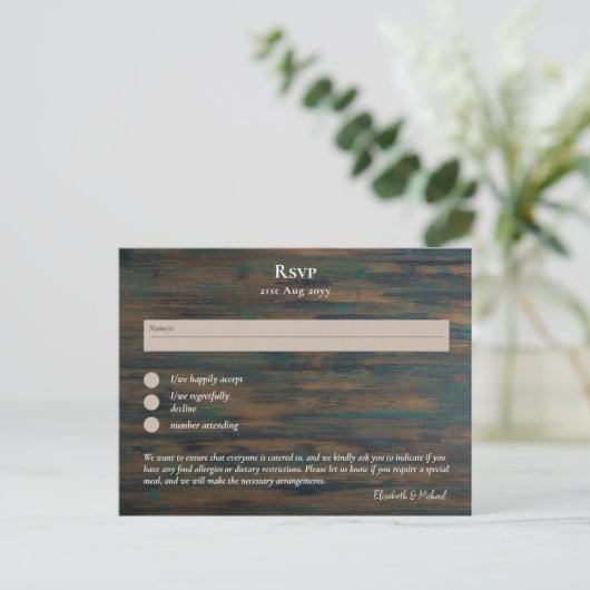 RSVP met Menu Sjabloon Rustic Wood Woodland (Staand voorkant)