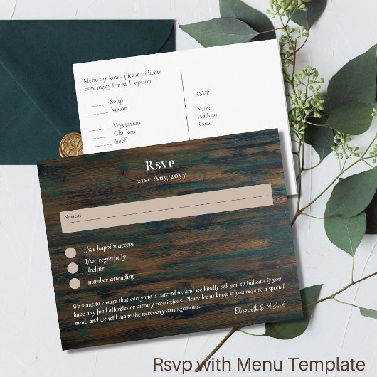RSVP met Menu Sjabloon Rustic Wood Woodland