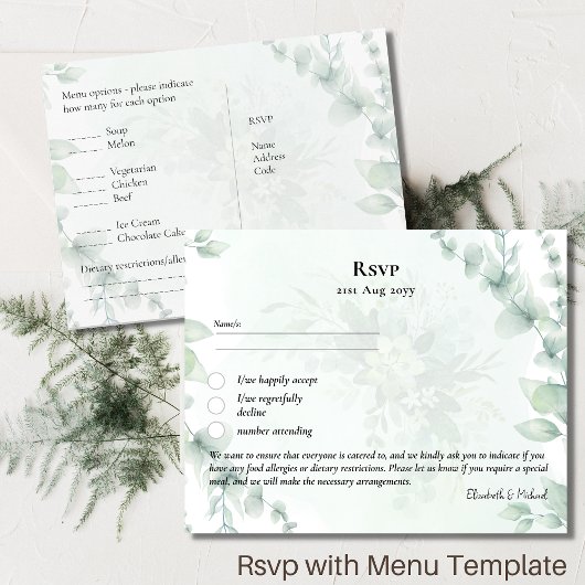 RSVP met Menu Sjabloon Rustieke Eucalyptus Bladere