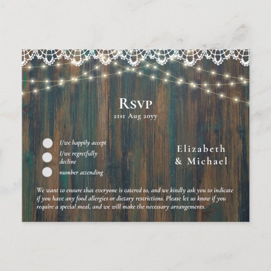 RSVP met Menu Sjabloon Rustieke Houten Kant Lichtj (Voorkant)