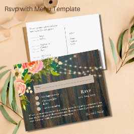 RSVP met Menu Sjabloon Rustieke Roze Bloemen Licht