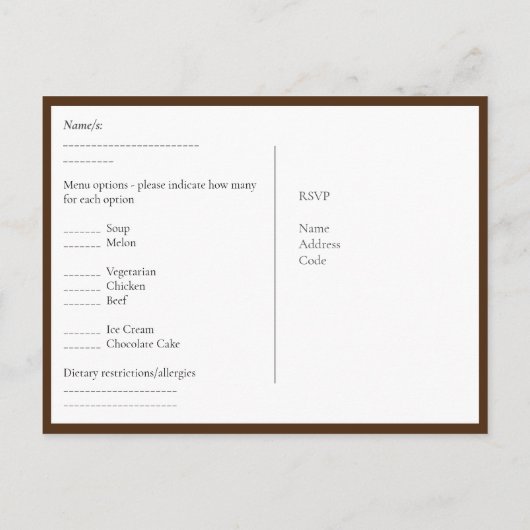 RSVP met Menukaart Sjabloon | Rustic Hout Gouden L Briefkaart (Achterkant)