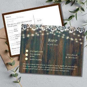 RSVP met Menukaart Sjabloon   Rustic Hout Gouden L Briefkaart