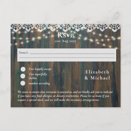 RSVP met menukaart sjabloon rustieke houten kant l Briefkaart (Voorkant)