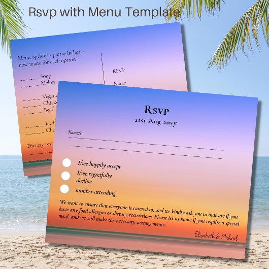RSVP met Menukaart Sjabloon Strand Tropische Zonso Briefkaart