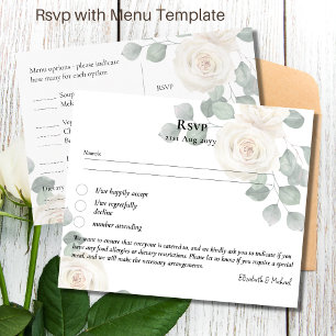 RSVP met Menukaart Sjabloon Witte Rozen Briefkaart