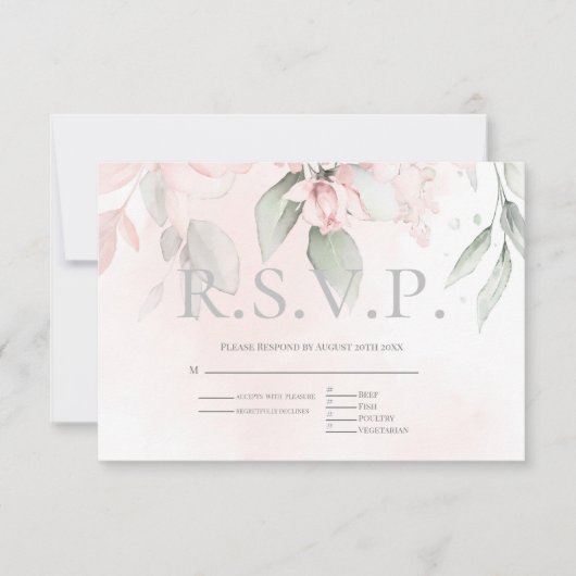 RSVP met menukeuze Blush roze Rozen Kaartje (Voorkant)
