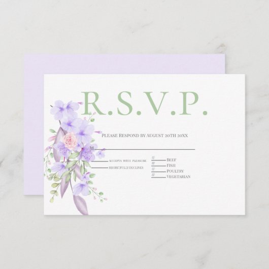 RSVP met menukeuze Violet Pink Floral (Voorkant / Achterkant)