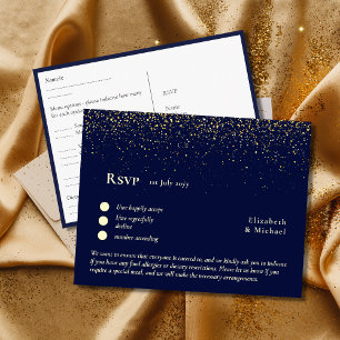 RSVP met menusjabloon Navy blauw goud Briefkaart