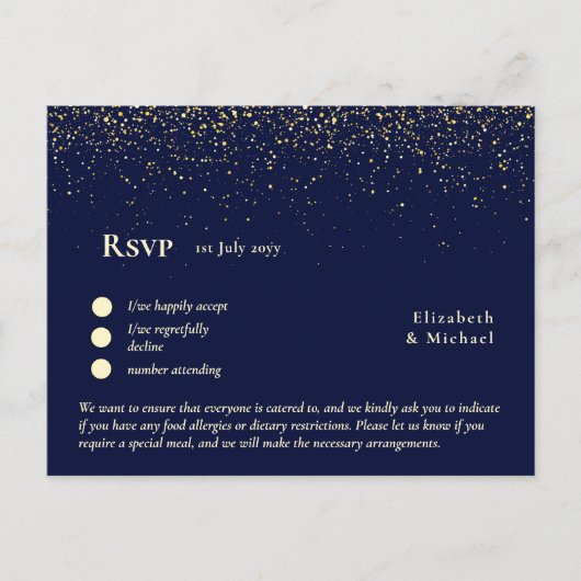 RSVP met menuSjabloon | Navy Blue Gold Briefkaart (Voorkant)