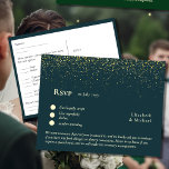 RSVP met menuSjabloon | Peacock Blue Green Gold Briefkaart<br><div class="desc">Deze rsvp moet deze trouwuitnodiging vergezellen: https://www.zazzle.com/shiny_black_gold_foil_art_deco_black_tie_wedding_foil_invitation-256196304302450040 Deze dubbelzijdige RSVP-sjabloon biedt zowel de sjabloon van tekst aan de zijkanten als de toevoeging van de vereiste RSVP-gegevens, zoals bruiloft, baby shower, afstuderen, pensionering, quinceanera, Baptisme of andere opties voor het menu van evenementen en voedingsbeperkingen of allergieën. Probeer Zazzle's GRATIS LIVE DESIGNER...</div>