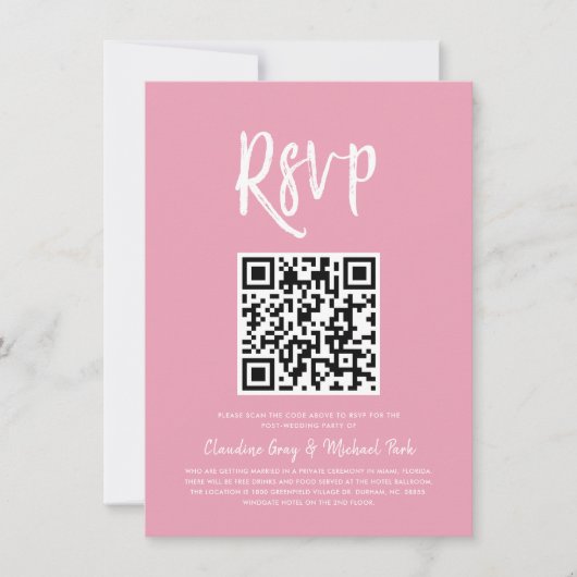 RSVP met QR-code | Blush roze Script Style RSVP Kaart (Voorkant)
