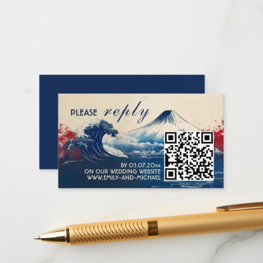 RSVP met QR-code Japanse Harmonie met Fuji Informatiekaartje (Voorkant / Achterkant in situ)